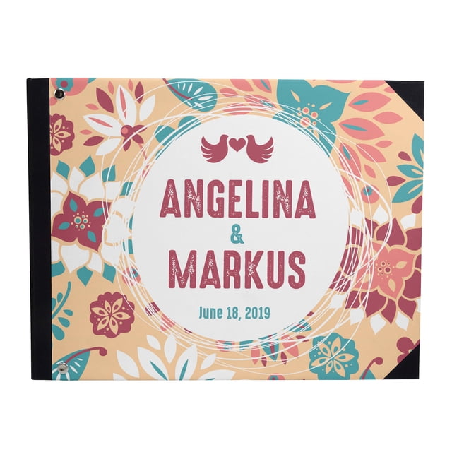Darling Souvenir Orange Floral & Leaves Printed Hardbound Cover Guestbook For Wedding Guest Sign In Book Registry-9 x 12 Inches