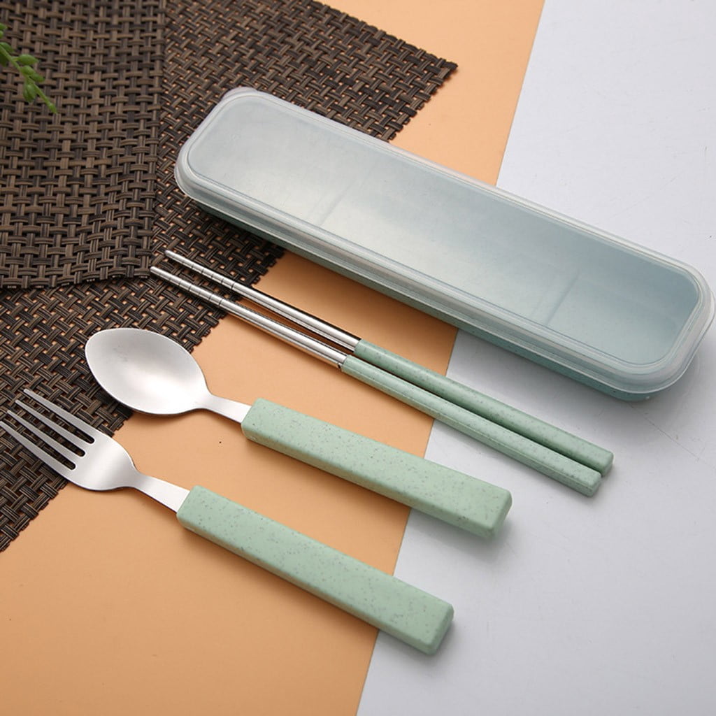 Dvkptbk 3Pcs/Set Spoon Fork Chopsticks Stainless Steel Travel Cutlery Tableware Box Home & Garden