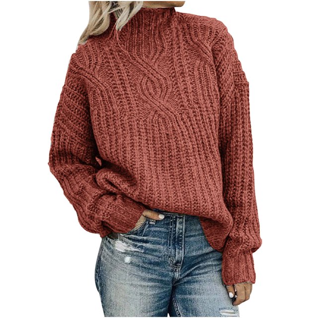 IROINID Liquidation Hauts pour Femmes Grande Taille Décontractés Unis à Manches Longues Col Roulé Hauts d'Automne Blouse T-Shirt, Rouge Rouille