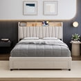 thumbnail image 2 of Garvee Queen Size Upholstered Bed Frame with Storage Headboard & Drawers, Charging Station, Noise-Free, Easy Assembly, No Box Spring Needed, Beige, 2 of 7