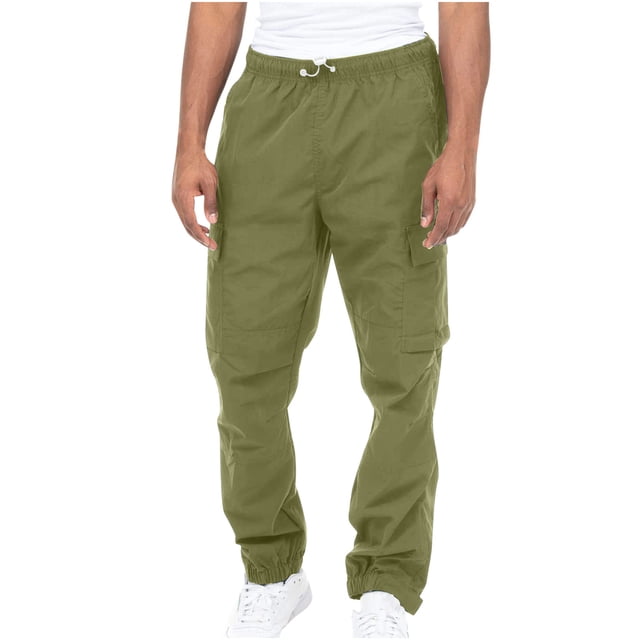 jsaierl Cargo Pants for Men Casual Outdoor Tactical Pants Drawstring Lightweight Solid Hiking Work Pants with Multi Pockets