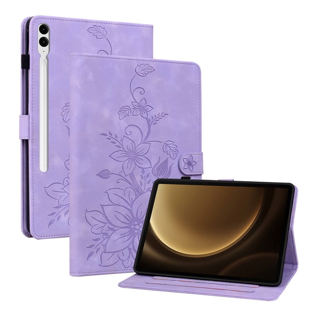 Tablet Case for FOXDOCK Samsung Galaxy Tab S10 Plus – Premium PU Leather Cover with Lily Embossed Design, Card Slots