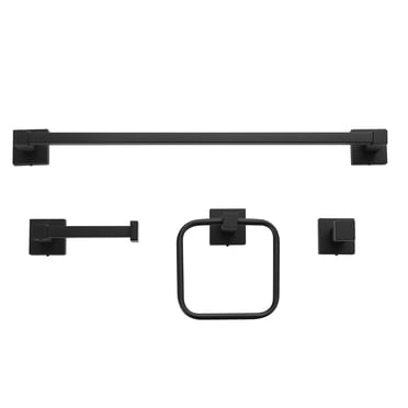 Dakota 4-Piece Bathroom Hardware Accessory Kit, Matte Brass, Towel Bar, Towel Ring, Robe Hook, Toilet Paper Holder