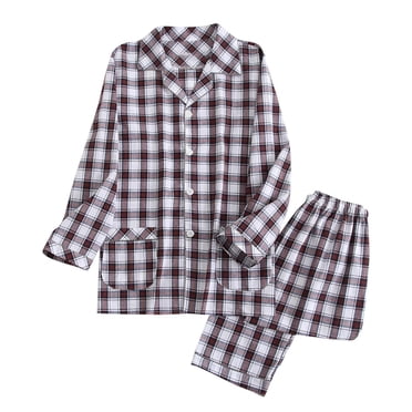 hoksml Ensemble de Pyjama pour Homme en Coton à Carreaux Chemise à Manches Longues Boutonnée et Pantalon Confortable Classique 2 Pcs Tenue de Nuit Tenue de Détente