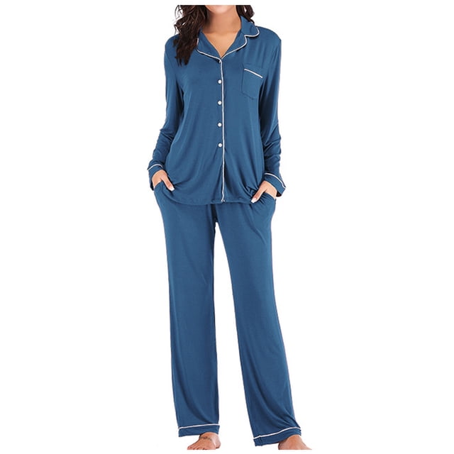 yievot Ensembles de Pyjamas pour Femmes Pyjama à Simple Boutonnage Automne Hiver Manches Longues Pantalon de Pyjama Ensemble Deux Pièces