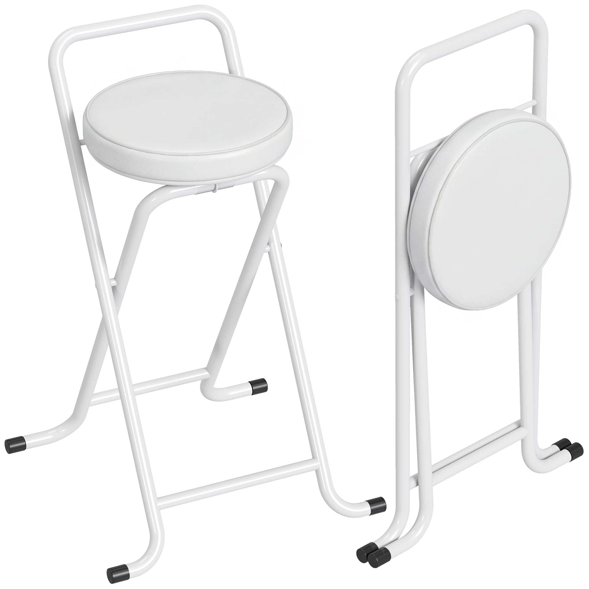HOMCOM Folding Stools Set of 2, Foldable Bar Stools with PU Seat, White