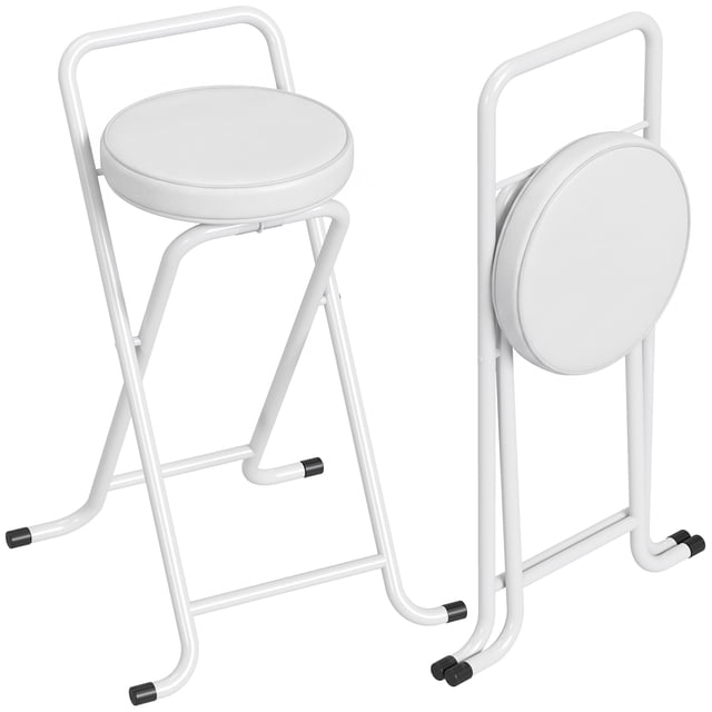 HOMCOM Folding Stools Set of 2, Foldable Bar Stools with PU Seat, White