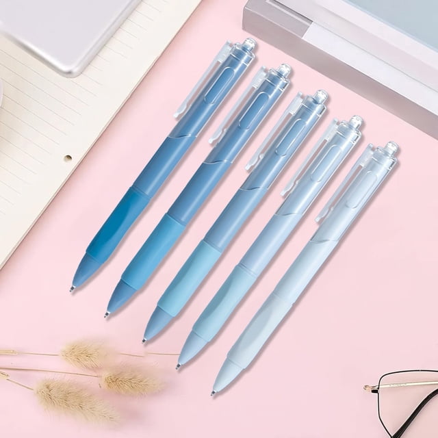 RRJ 5 Pack Retractable Ballpoint Pens, Quick Drying 0.5mm Black Ink Pens, Smooth Writing Pens for Study Exams Office Home, Large Capacity 5ml Ink Pens, Click Button Pens for Study Professionals