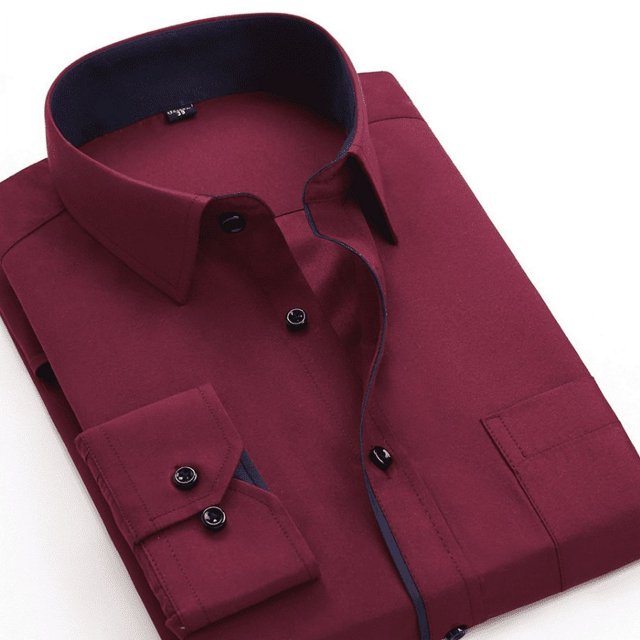 Fashion Men‘s Formal Long Sleeve Shirt Solid Color Button Up Business Work Dress Top