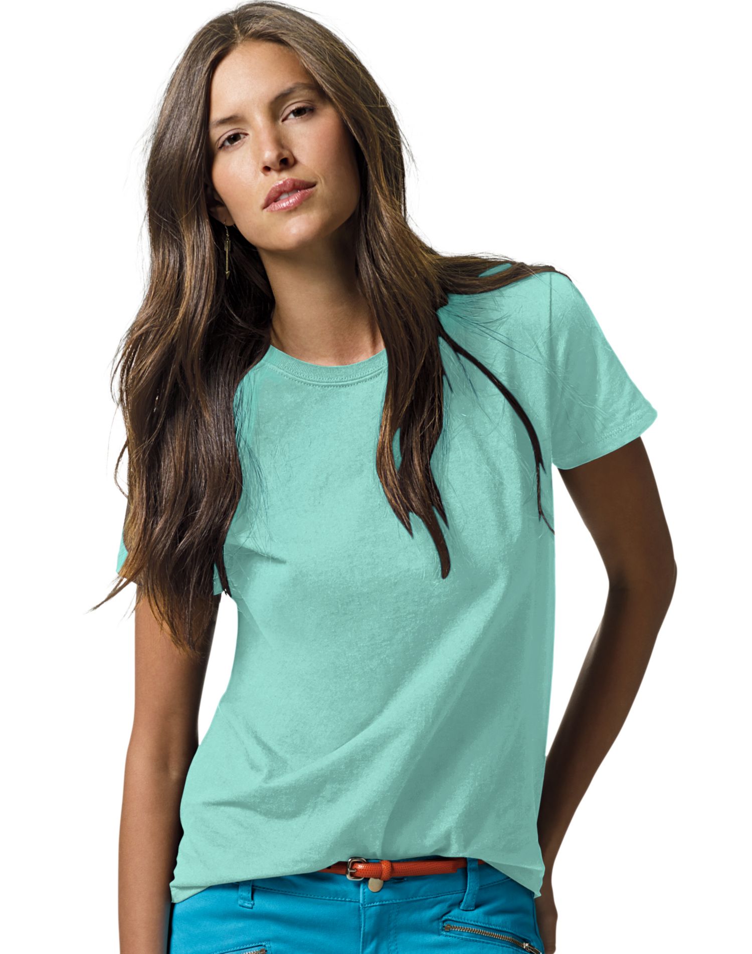 Hanes ComfortSoft T-Shirt à Col Ras du Cou en Jersey Coupe Décontractée pour Femmes, G, Menthe Claire
