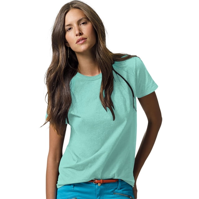 Hanes ComfortSoft T-Shirt à Col Ras du Cou en Jersey Coupe Décontractée pour Femmes, P, Menthe Claire