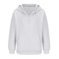 thumbnail image 4 of Besolor Womens Fall Fashion Quarter Zip Hoodies Sweatshirts Casual Long Sleeve Solid Color V Neck Drawstring Pullover Tops, 4 of 6