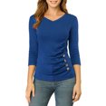 thumbnail image 2 of INSPIRE CHIC Women's Button Decor V Neck 3/4 Sleeve Solid Knitted Ruched Blouse, 2 of 6