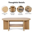 thumbnail image 2 of Wirrytor Oval Coffee Tables Table, Coffee for Living Room Small, Fluted Coffee Table with Open Storage Shelf, Farmhouse Wood Centre Table for 2-Tier Coffee Table, Natural, 2 of 7
