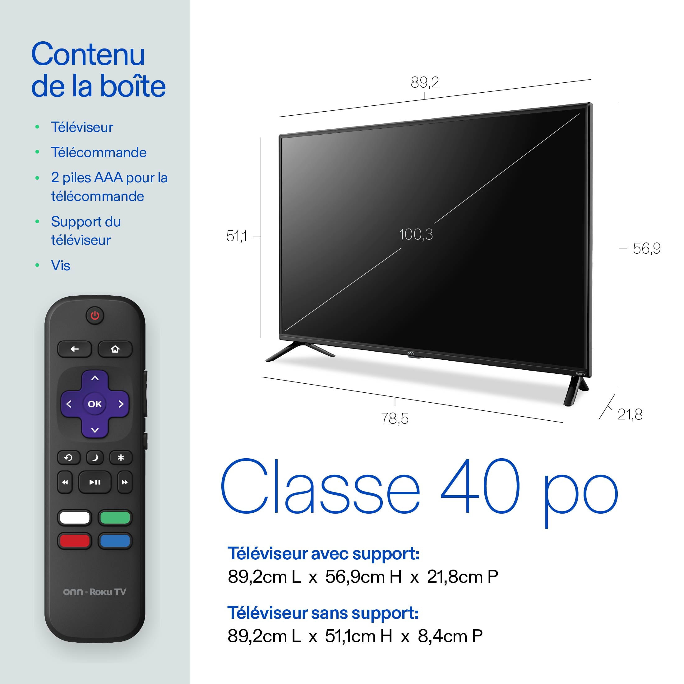 Téléviseur intelligent Roku onn HD intégrale 1080p de 102 cm (40 po)