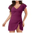 thumbnail image 1 of Huesdet Womens Tummy Control Bathing Suits Slimming Ruffle Swimsuit One Piece Lace Swimwear[RD2,XL], 1 of 8