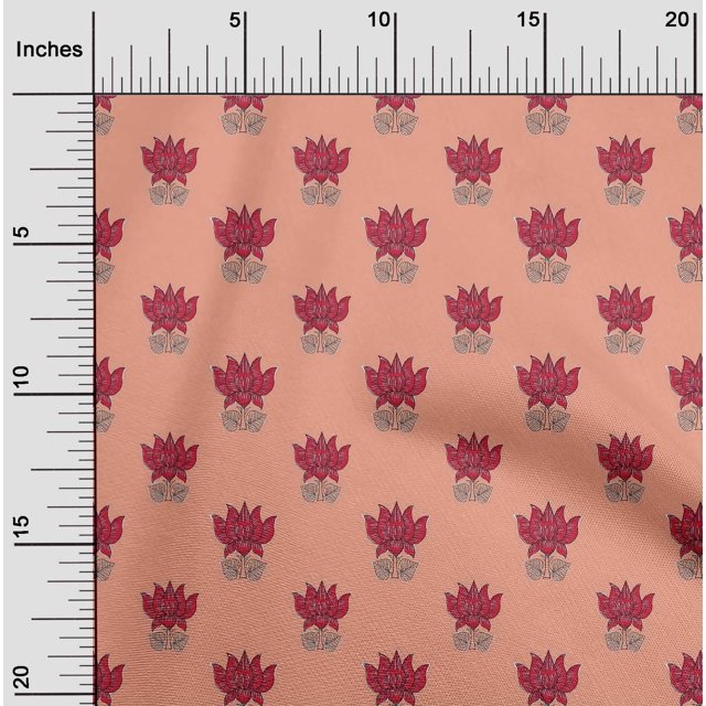 oneOone Cotton Poplin Fabric Leaves & Lotus Block Print Fabric BTY 56 Inch Wide