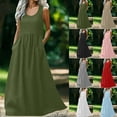 thumbnail image 1 of Xcmzpl Robes Débardeurs d'Été pour Femmes en Lin Sans Manches Robes Maxi Unies à Encolure Dégagée Robes Fluides avec Poche Tenues de Vacances, 1 of 8
