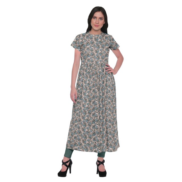 Moomaya Robe Tunique à Fente avant pour Femmes, Manches Courtes, Kurti Imprimée, Tenue d'Été