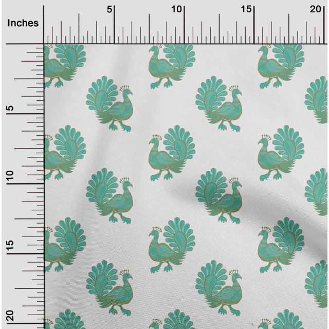 oneOone Cotton Silk Fabric Peacock Block Printed Fabric 1 Yard 42 Inch Wide