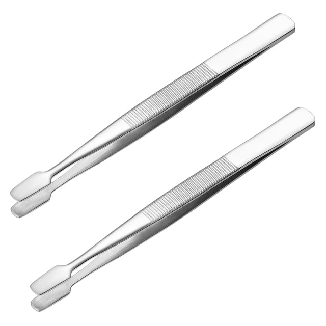 CIMAXIC 2pcs Stamp Tweezers Stainless Steel Philately Stamps Collector Tools Flat Paddle End Stamp Tongs Tweezers,4.33"X0.39"X0.39"
