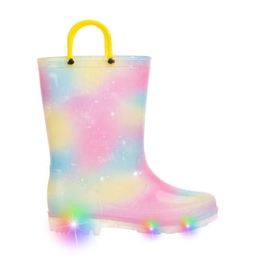 FUNCOO PLUS Toddler Kids Rain Boots Girls Light Up Waterproof Boots with Handles, Ombre, Size 7