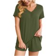 thumbnail image 1 of Ensemble de Pyjama d'Intérieur Confortable pour Femmes 2 Pcs, Col en V, Manches Courtes, Ensemble de Sport, 1 of 5