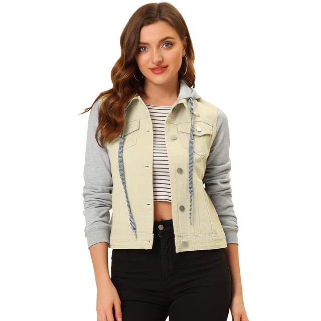 INSPIRE CHIC Veste en Denim à Capuche à Cordon Superposée pour Femmes avec Poches