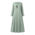 thumbnail image 4 of Meichang Robes d'Été Décontractées pour Femmes, Robes Maxi Évasées en Coton et Lin, Manches Longues, Encolure Dégagée, Imprimé Pissenlit, Robes Amples en Lin avec Poches, Vert G, 4 of 5
