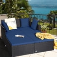 thumbnail image 1 of Gymax Rattan Patio Daybed Loveseat Sofa with Navy Cushions and Pillows, 1 of 10