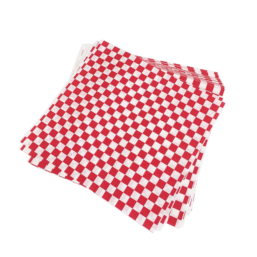 MasteelfCA 100PCS Red and White Grid Pizza Oil Paper Sheet Fried Food Paper Liners Wrapping Paper for Baking Pastry