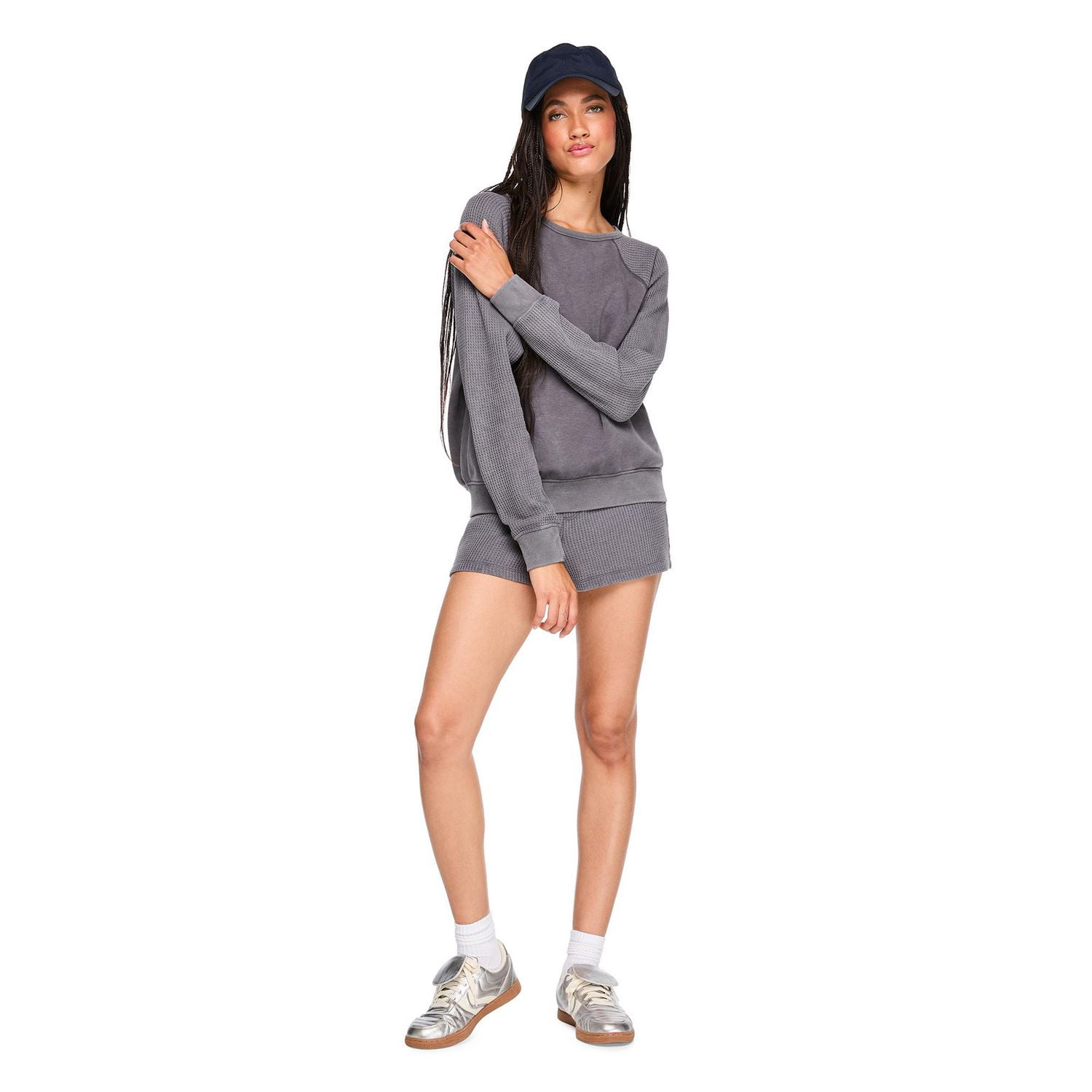 Coton ouaté à manches raglan en tricot gaufré Wild Skye pour femmes