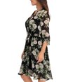 thumbnail image 4 of INSPIRE CHIC Robe en Mousseline Florale pour Femme à Manches Mi-Longues, Taille à Nouer, Boutonnée, Évasée, Noir m, 4 of 5