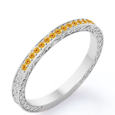 JeenMata Art-Deco Victorian Style 0.25 Carat Round Cut November Birthstone Wedding Band in 18K White Gold Plating over Silver