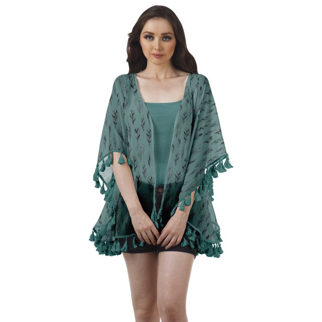 Moomaya Vêtements de Plage Imprimés pour Femmes Boléro à Franges Cache-Maillot Cardigan