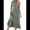 thumbnail image 2 of Robe Chemise Sans Manches d'Été 2025 pour Femmes Col en V Décontractée Midi Vert P, 2 of 10