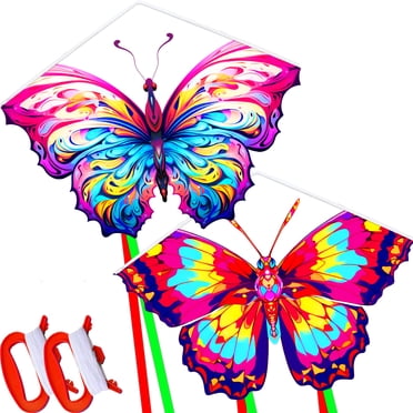 HENGDA KITE Ensemble de 2 Cerfs-Volants Papillons Jouet d'Extérieur pour Adultes et Jeunes Enfants Cerf-Volant avec Outils Volants Contrôle Facile Polyester