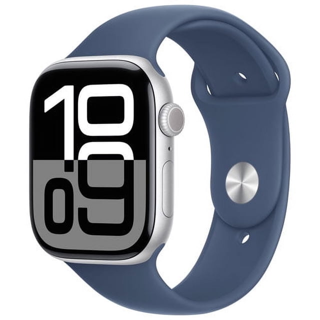 Open Box - Apple Watch Series 10 (GPS) 46mm Silver Aluminum Case with Denim Sport Band - Medium/Large
