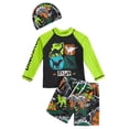 thumbnail image 1 of Akiihool Boys Patterned Swim Trunks Boys Two Piece Rash Guard Swimsuits Kids Short Sleeve Swimwear Sets Quick Dry Bathing Suit 3-10 Years (Green,9-10 Years), 1 of 4