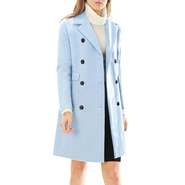 INSPIRE CHIC Women's Notched Lapel Collar Double Breasted Mid Length Overcoat