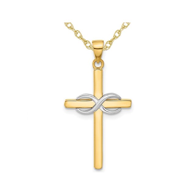 14K Yellow Gold Infinity Cross Pendant Necklace with Chain