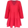 thumbnail image 1 of Robe Droite Mignonne pour Femmes avec Poches, Entièrement Doublée, Manches Évasées, Ourlet à Volants, Col en V, Tunique Ample Évasée, Mini-Robe, 1 of 7
