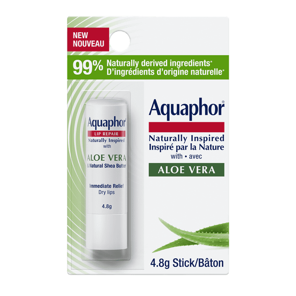 Aquaphor Inspiré par la nature,, baume à lèvres réparateur hydratant, bâton, aloe vera, 4,8 g