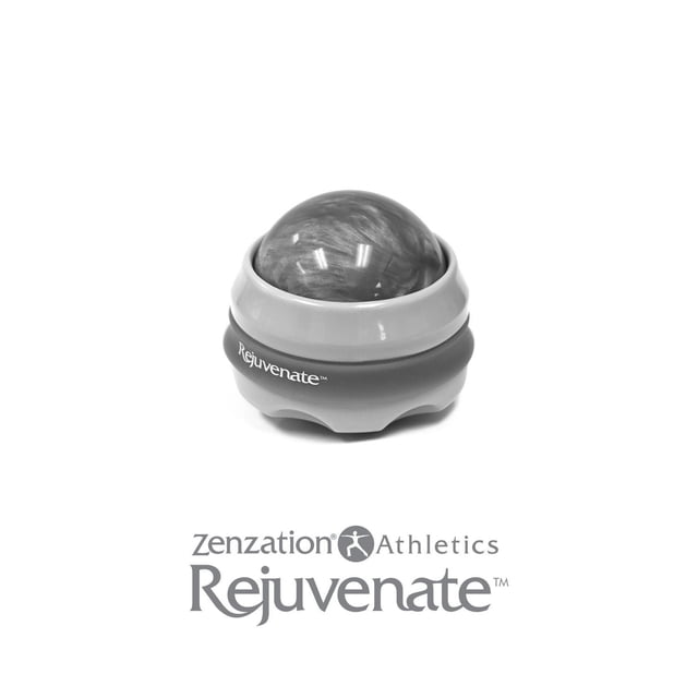 Zenzation Hand Roller Massager in grey with a smooth spherical roller designed for circular motion use to relieve muscle tension and fatigue on back, neck, shoulders, arms, legs, and feet, featuring multiple targeted muscle trigger points for deep tissue massage and relaxation, suitable for whole body use.
