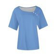 thumbnail image 3 of T-shirt à Boutons Col en V pour Femmes Manches Courtes Blouse Décontractée Ample Basique, 3 of 4