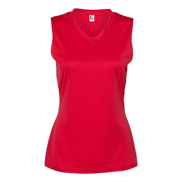 C2 Sport T-Shirt Sans Manches Col en V pour Femmes, 2TG, Rouge