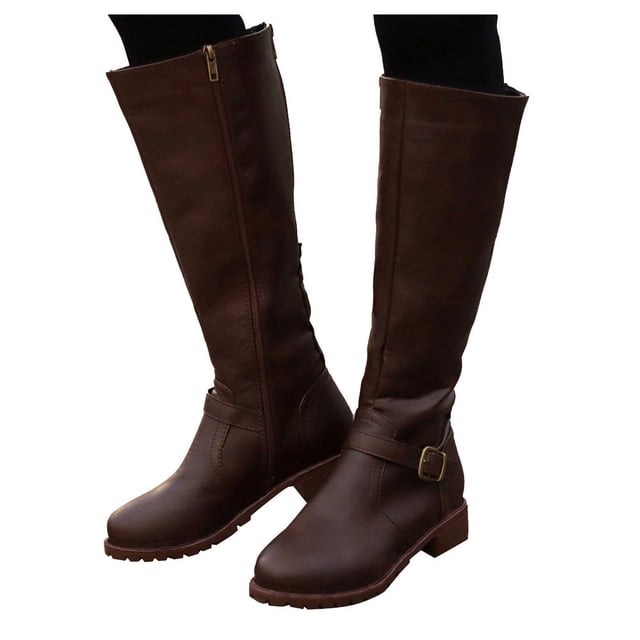 Bottes Hautes pour Femmes - Fermeture Éclair, Cuir Chaud, Bout Rond, Talon Confortable, Chaussures pour Femmes Modernes