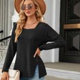 thumbnail image 4 of Timegard Womens Tops Square Neck Button Long Sleeve Split Comfy Fall Tee Dressy Casual Loose Tops Blouse, 4 of 8