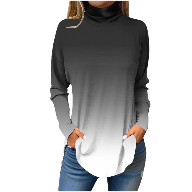 FAIWAD Women's Turtleneck Long Sleeve Tops Basic Layering Irregular U Hem Soft Underwear Tunic Tops