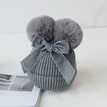 Bonnet à Double Pompon pour Bébé, Bonnet d'Hiver Tricoté pour Enfant, Bonnet pour Bébé Fille, Chaud et Plus Épais, Tuque, Bonnet